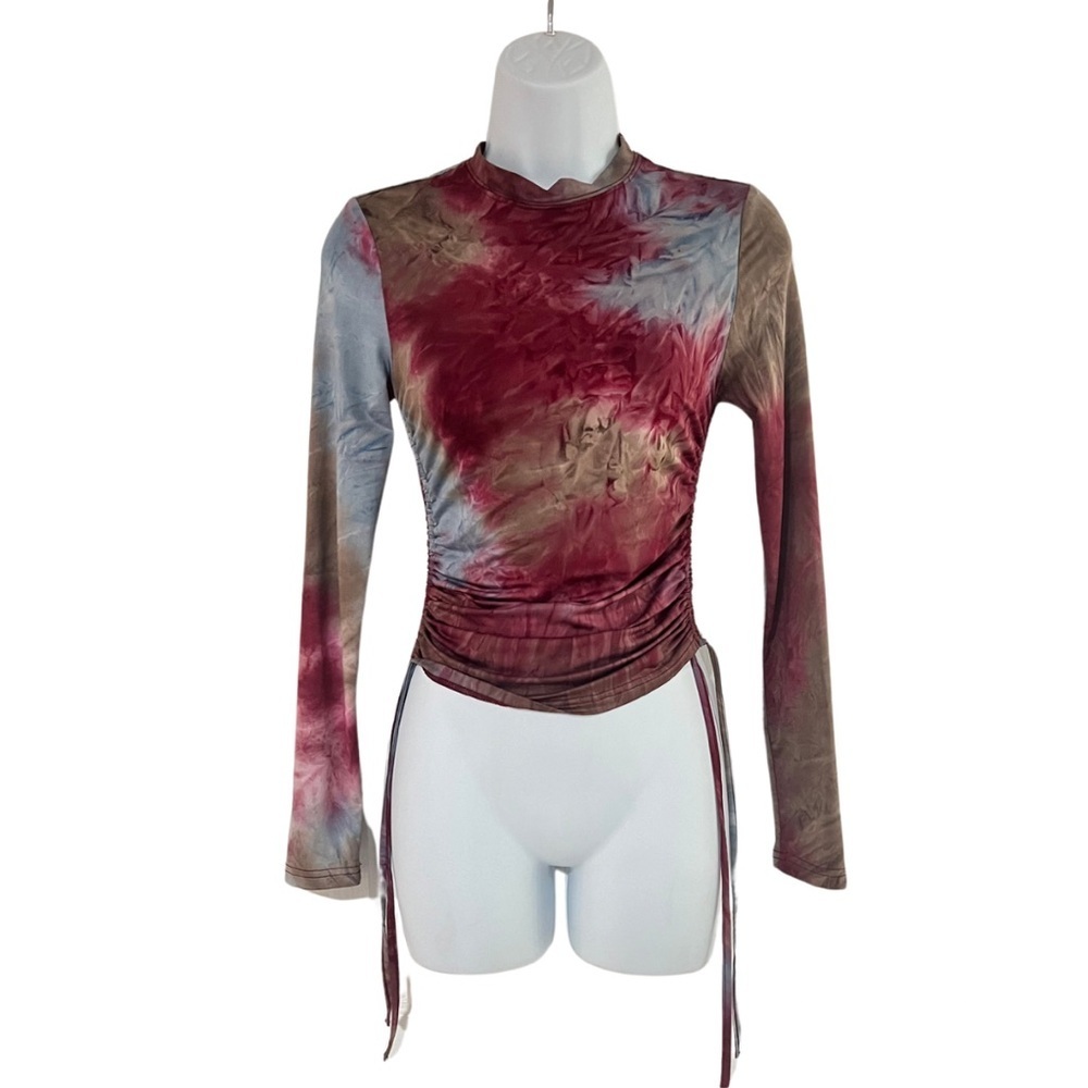 SHEIN Multicolor Tie-Dye Drawstring Knot Side Crop Top, Size 2 - Picture 3 of 8